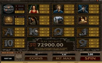 Immortal Romance Payout Table