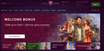 Malina Online Casino Welcome Bonus