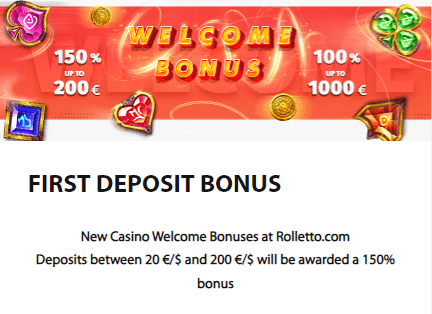 Rolletto Casino Welcome Bonus