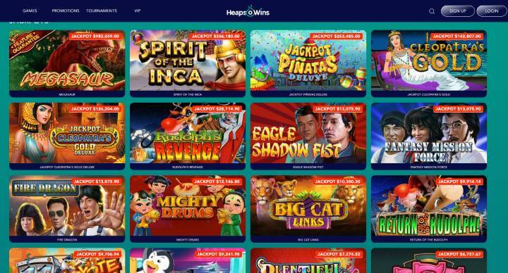 Heaps O Wins Casino jackpot games screenshot