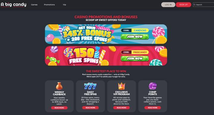 A Big Candy Casino promotions screenshot