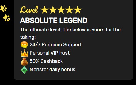 Ozwin Casino loyalty program highest level Legend - screenshot