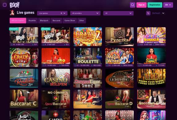 Booi Casino live games screenshot
