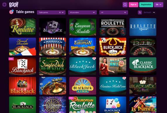 Booi Casino table games screenshot