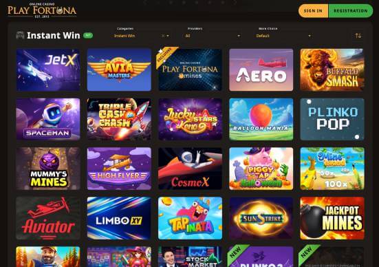 Play Fortuna Casino instant win games screenshot