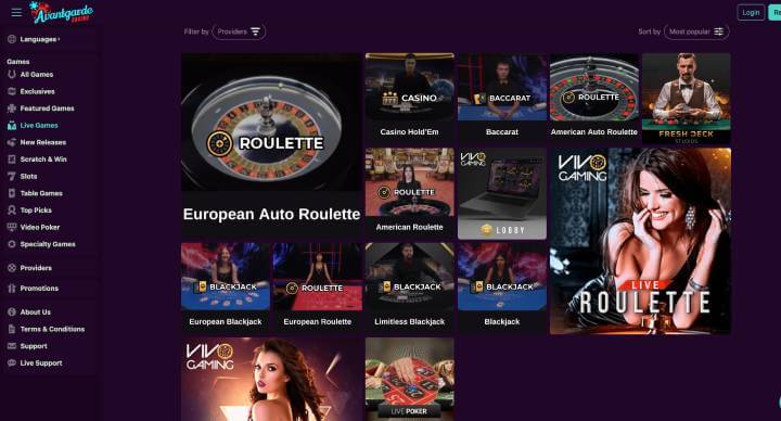 Avantgarde Casino live games screenshot