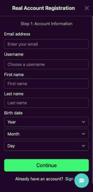 Avantgarde Casino registration screenshot