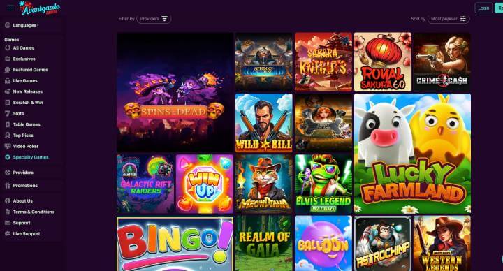 Avantgarde Casino special games screenshot