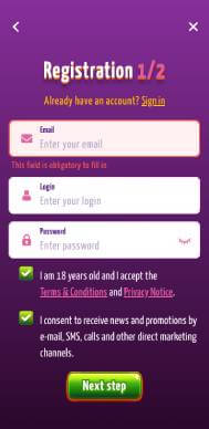 Joker8 Casino registration screenshot