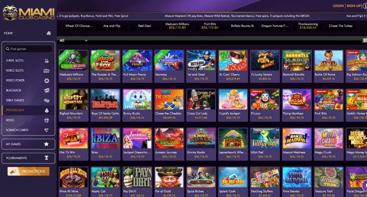 Miami Club Casino jackpot games screenshot