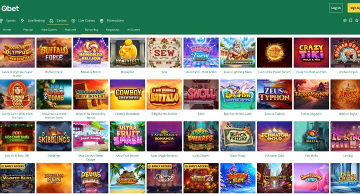 Qbet Casino bonus buy pokies screenshot