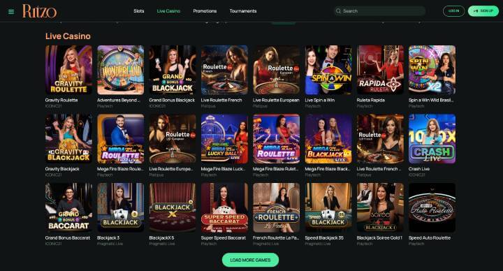 Ritzo Casino live games screenshot
