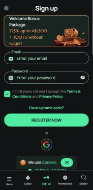 Ritzo Casino sign up screenshot