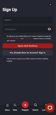 Riviera Casino registration screenshot