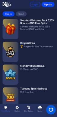 SlotNeo Casino promotions screenshot